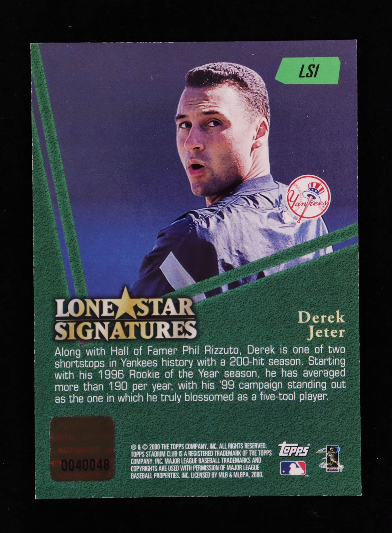 Derek Jeter 2000 Stadium Club Lone Star Signatures #LS1 G1 at PristineAuction.com Derek Jeter 2000 Stadium Club Lone Star Signatures #LS1 G1 at PristineAuction.com