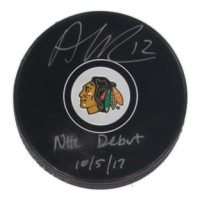 Alex Debrincat Signed Blackhawks Logo Hockey Puck Inscribed "NHL Debut 10/5/17" (JSA & Fanatics) at PristineAuction.com