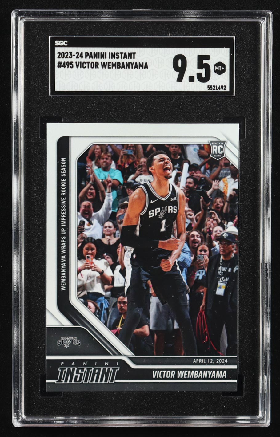 Victor Wembanyama 2023-24 Panini Instant #495 RC (SGC 9.5) at PristineAuction.com Victor Wembanyama 2023-24 Panini Instant #495 RC (SGC 9.5) at PristineAuction.com