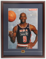 1992 Newsweek Michael Jordan Team USA Custom Framed Poster Display with 1992 USA Basketball Pin at PristineAuction.com