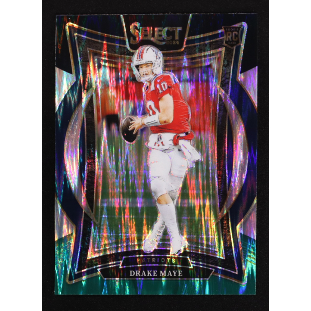 Drake Maye 2024 Select Prizm Black and Green Shock #27 RC at PristineAuction.com