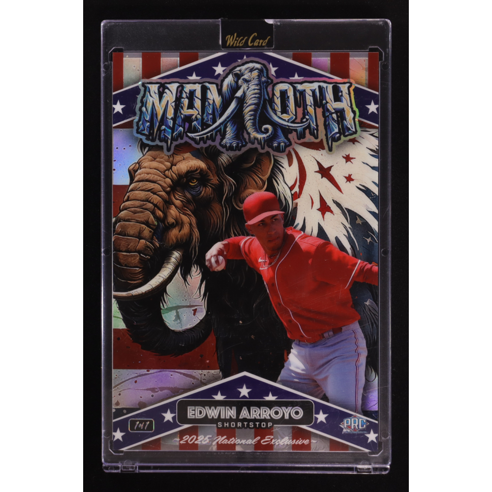 Edwin Arroyo 2025 Wild Card Alumination Dino-Might Mammoth Oversized Painted Mammoth Red White Prizm #DMMCO3EA #1/1 RC at PristineAuction.com