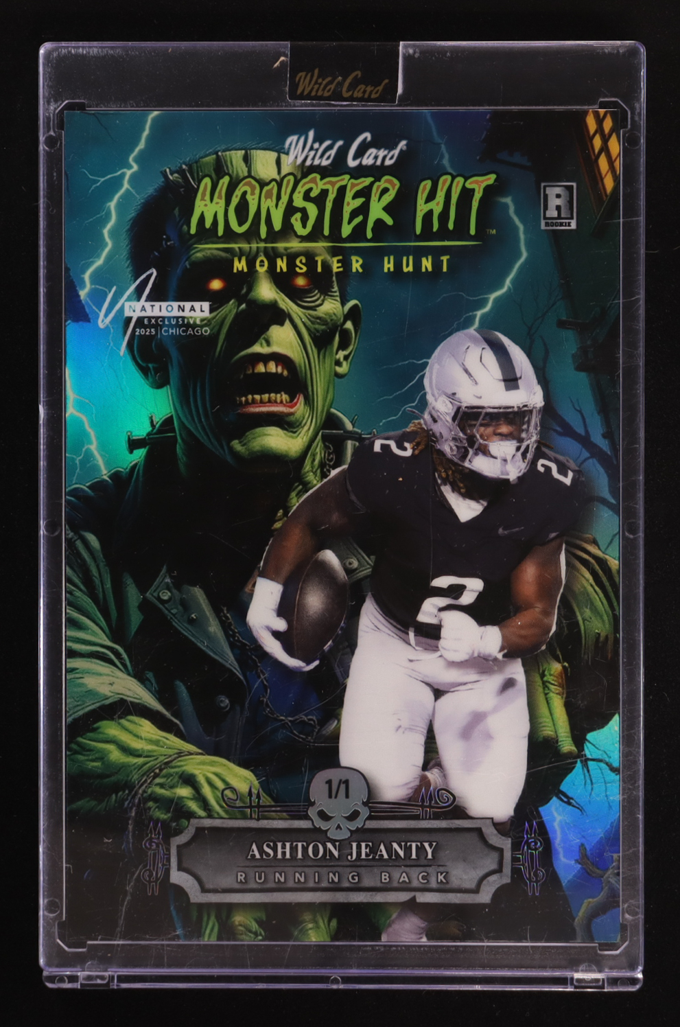 Ashton Jeanty 2025 Wild Card Monster Hunt Monster Hit Oversize Blue Frankenstein #MHONESa2AJ #1/1 RC at PristineAuction.com Ashton Jeanty 2025 Wild Card Monster Hunt Monster Hit Oversize Blue Frankenstein #MHONESa2AJ #1/1 RC at PristineAuction.com