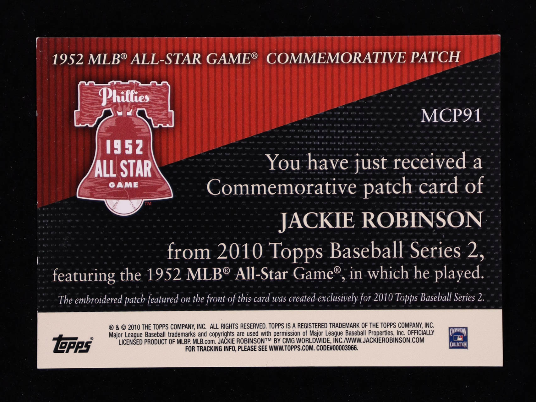 Jackie Robinson 2010 Topps Commemorative Patch #MCP91 at PristineAuction.com Jackie Robinson 2010 Topps Commemorative Patch #MCP91 at PristineAuction.com