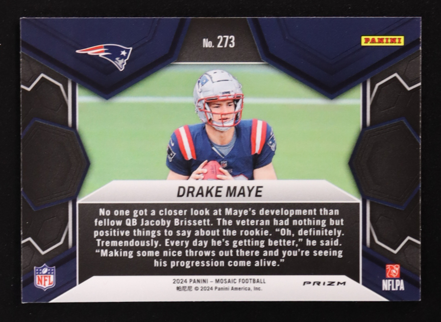 Drake Maye 2024 Panini Mosaic Silver DEB #273 RC at PristineAuction.com Drake Maye 2024 Panini Mosaic Silver DEB #273 RC at PristineAuction.com