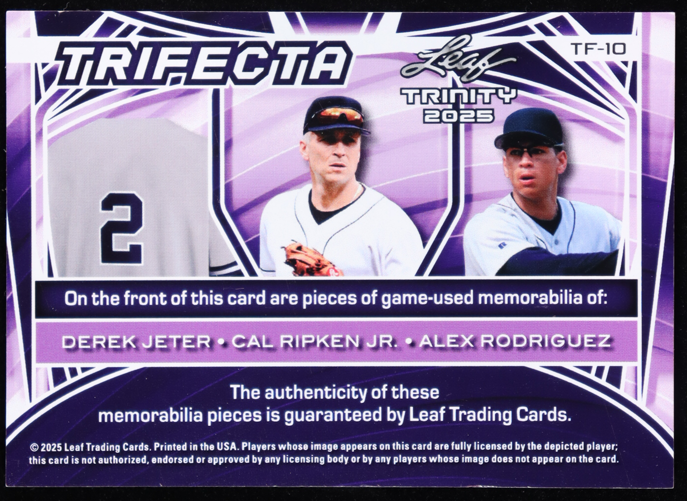 Derek Jeter / Cal Ripken Jr. / Alex Rodriguez 2025 Leaf Trinity Trifecta #TF-10 #3/4 at PristineAuction.com Derek Jeter / Cal Ripken Jr. / Alex Rodriguez 2025 Leaf Trinity Trifecta #TF-10 #3/4 at PristineAuction.com