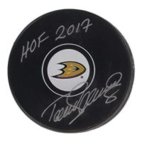 Teemu Selanne Signed Ducks Logo Hockey Puck Inscribed "HOF 2017" (JSA) at PristineAuction.com