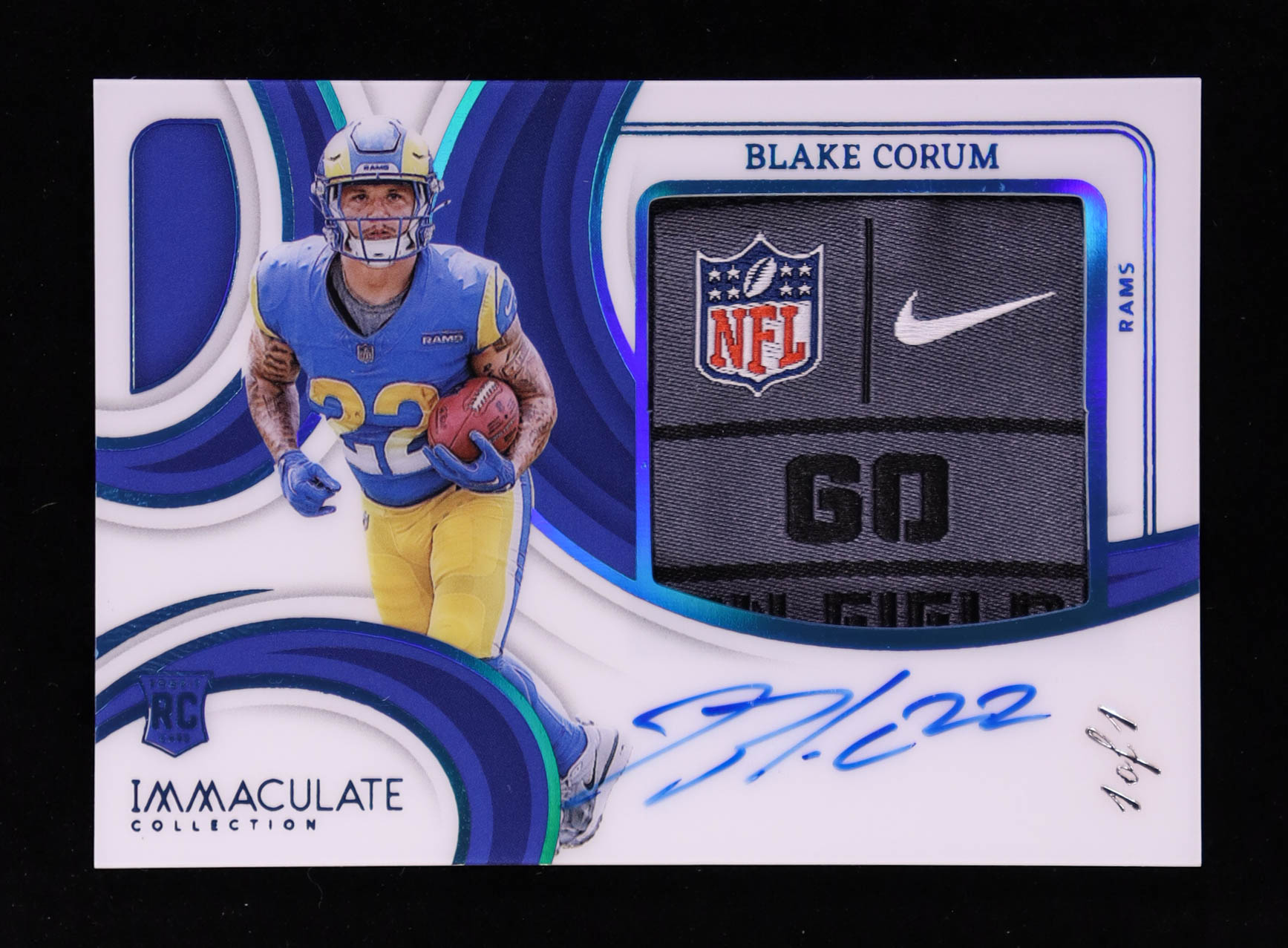 Blake Corum 2024 Immaculate Collection Premium Rookie Patch Autographs Platinum #12 RC #1/1 at PristineAuction.com Blake Corum 2024 Immaculate Collection Premium Rookie Patch Autographs Platinum #12 RC #1/1 at PristineAuction.com