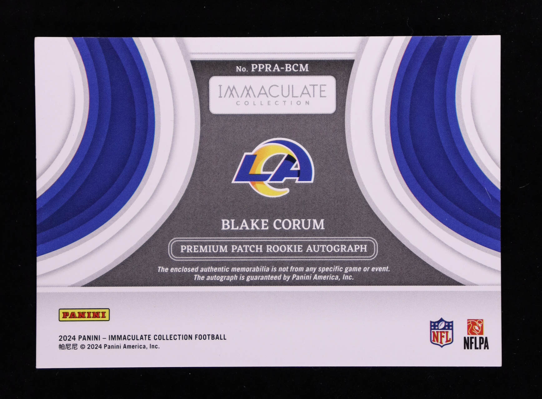 Blake Corum 2024 Immaculate Collection Premium Rookie Patch Autographs Platinum #12 RC #1/1 at PristineAuction.com Blake Corum 2024 Immaculate Collection Premium Rookie Patch Autographs Platinum #12 RC #1/1 at PristineAuction.com