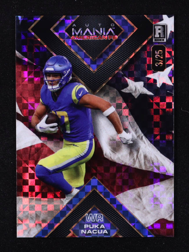 Puka Nacua 2024 Wild Card Auto Mania American Square CheckerBoard American Flag #AMASQPN #03/25 RC at PristineAuction.com Puka Nacua 2024 Wild Card Auto Mania American Square CheckerBoard American Flag #AMASQPN #03/25 RC at PristineAuction.com