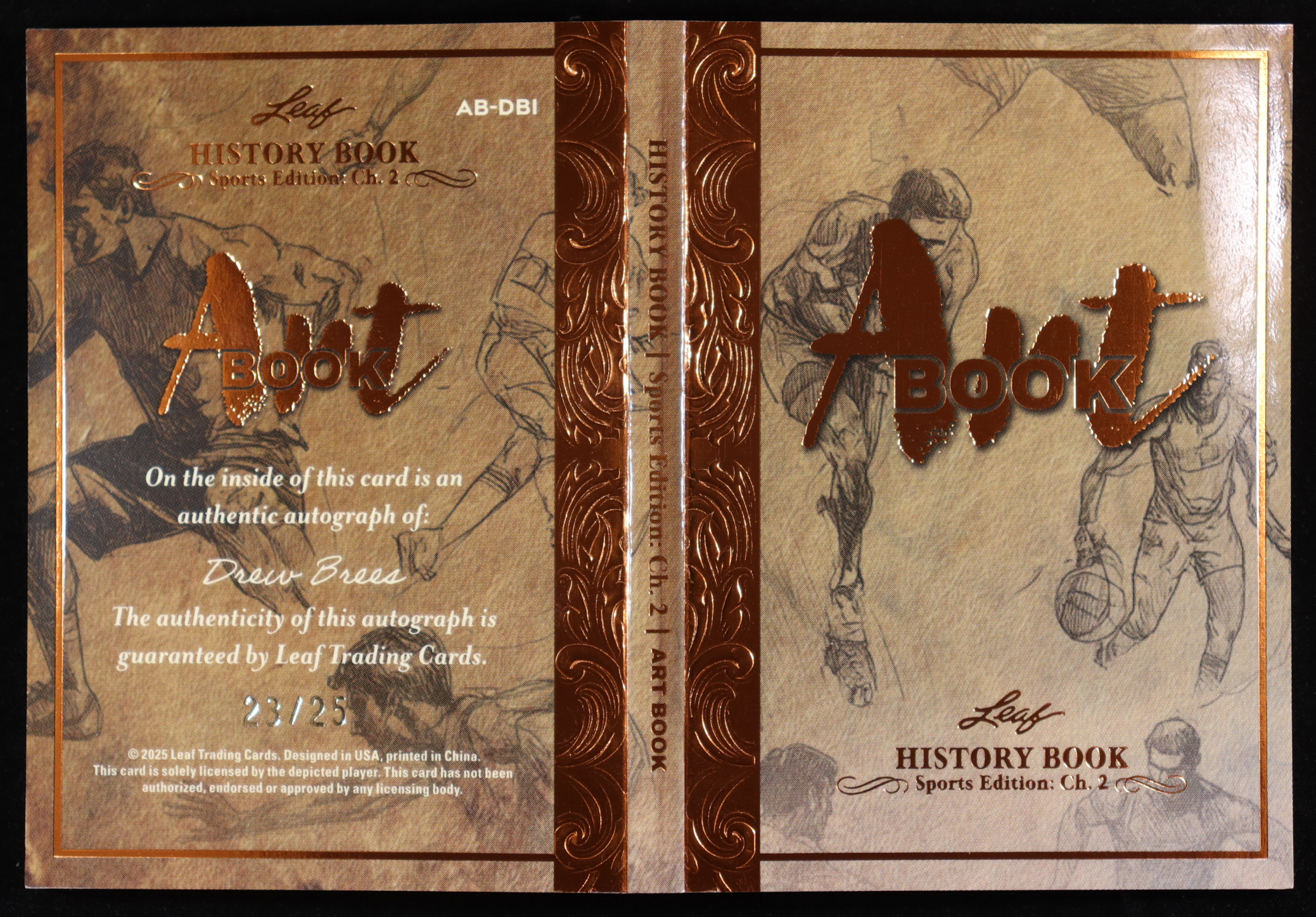 Drew Brees 2025 Leaf Art Book History Sports Edition CH.2 Auto #AB-DBI #23/25 at PristineAuction.com Drew Brees 2025 Leaf Art Book History Sports Edition CH.2 Auto #AB-DBI #23/25 at PristineAuction.com