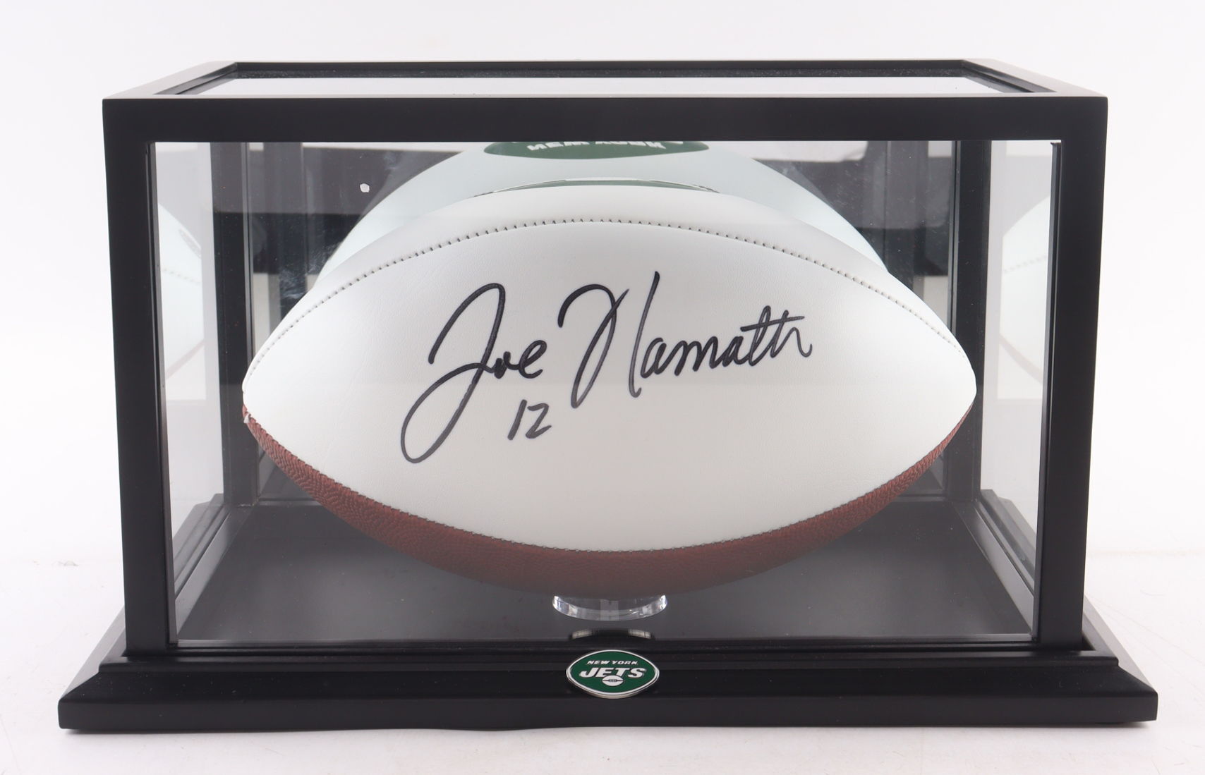 Joe Namath Signed Jets Logo Football with Display Case (GTSM) at PristineAuction.com Joe Namath Signed Jets Logo Football with Display Case (GTSM) at PristineAuction.com