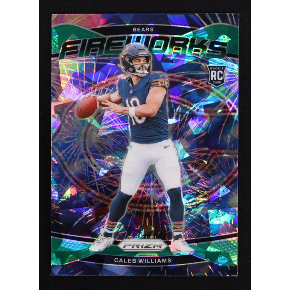 Caleb Williams 2024 Panini Prizm Fireworks Prizms Green Ice #25 RC at PristineAuction.com