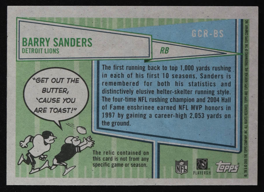 Barry Sanders 2005 Topps Heritage Gridiron Collection Relics #GCRBS at PristineAuction.com Barry Sanders 2005 Topps Heritage Gridiron Collection Relics #GCRBS at PristineAuction.com