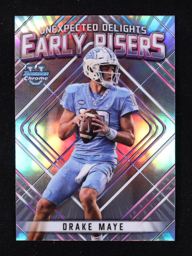 Drake Maye 2023 Bowman Chrome University Unexpected Delights Early Risers #ER2 at PristineAuction.com Drake Maye 2023 Bowman Chrome University Unexpected Delights Early Risers #ER2 at PristineAuction.com