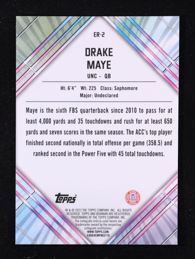 Drake Maye 2023 Bowman Chrome University Unexpected Delights Early Risers #ER2 at PristineAuction.com Drake Maye 2023 Bowman Chrome University Unexpected Delights Early Risers #ER2 at PristineAuction.com