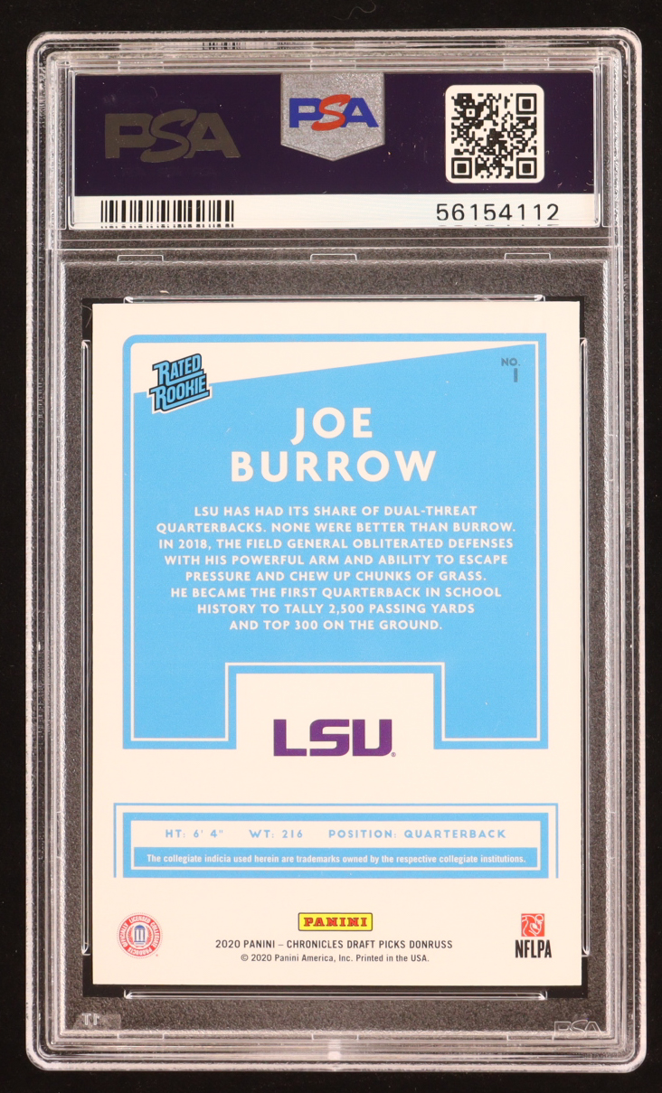 Joe Burrow 2020 Donruss Rated Rookies Draft Picks #1 RC (PSA 10) at PristineAuction.com Joe Burrow 2020 Donruss Rated Rookies Draft Picks #1 RC (PSA 10) at PristineAuction.com