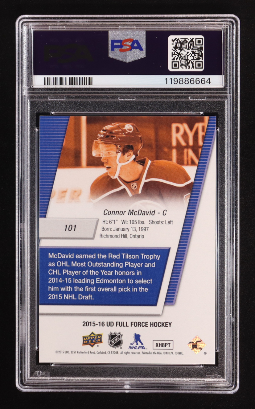 Connor McDavid 2015-16 Upper Deck Full Force #101 RC (PSA 10) at PristineAuction.com Connor McDavid 2015-16 Upper Deck Full Force #101 RC (PSA 10) at PristineAuction.com