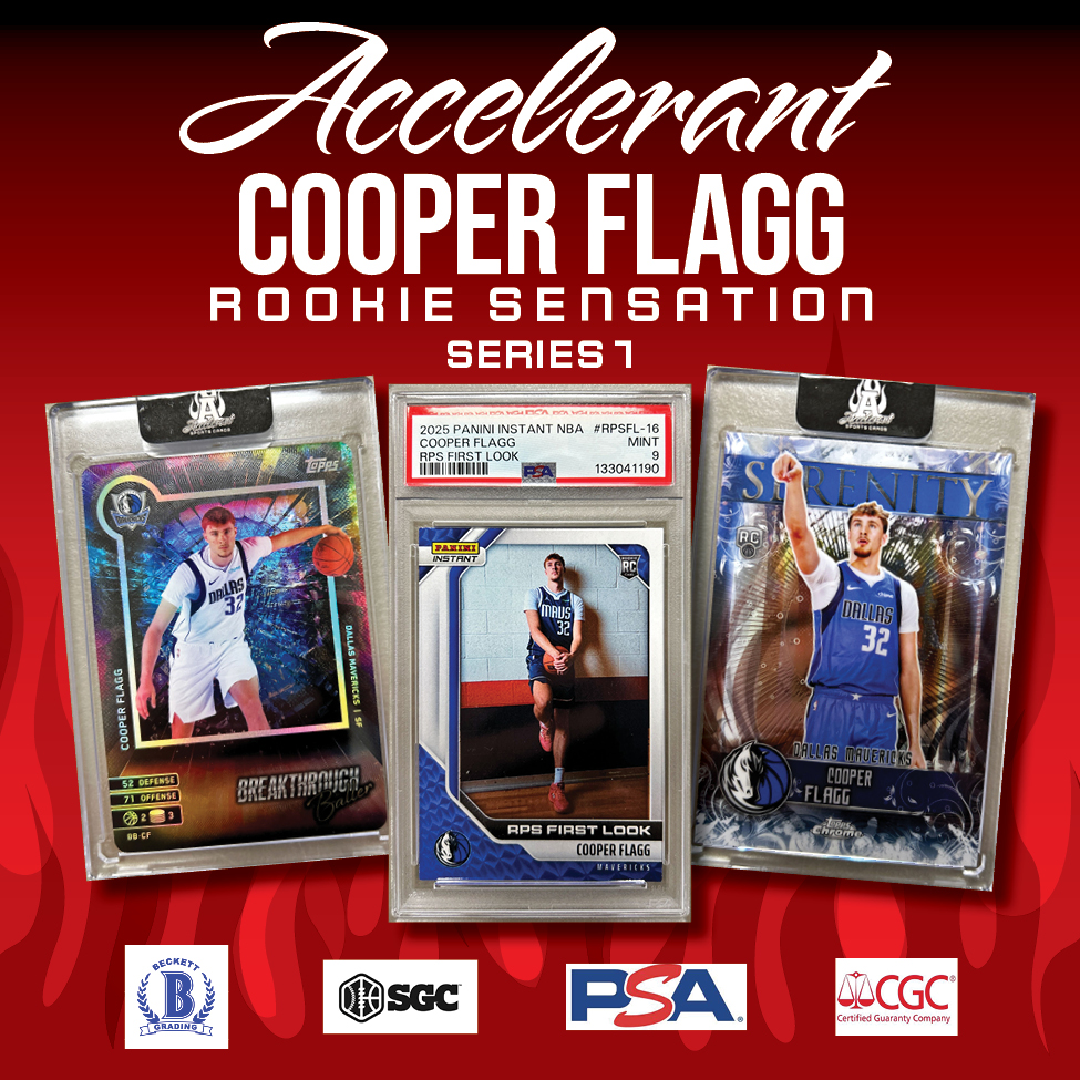 Accelerant "COOPER FLAGG DALLAS MAVERICKS ROOKIE SENSATION" Series 1 Mystery Box/Pack at PristineAuction.com Accelerant "COOPER FLAGG DALLAS MAVERICKS ROOKIE SENSATION" Series 1 Mystery Box/Pack at PristineAuction.com