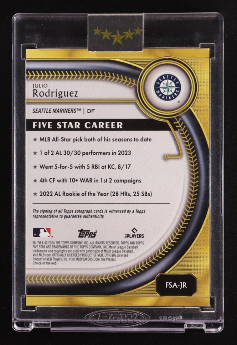 Julio Rodriguez 2024 Topps Five Star Career Auto #FSA-JR #45/75 at PristineAuction.com Julio Rodriguez 2024 Topps Five Star Career Auto #FSA-JR #45/75 at PristineAuction.com