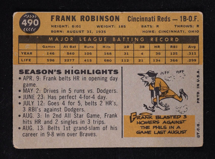 Frank Robinson 1960 Topps #490 at PristineAuction.com Frank Robinson 1960 Topps #490 at PristineAuction.com