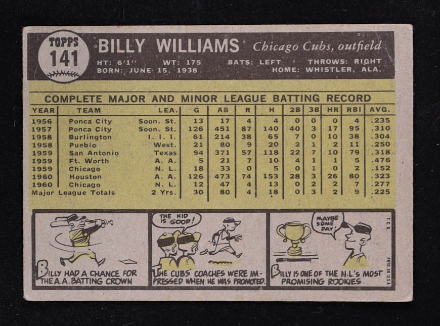 Billy Williams 1961 Topps #141 RC at PristineAuction.com Billy Williams 1961 Topps #141 RC at PristineAuction.com