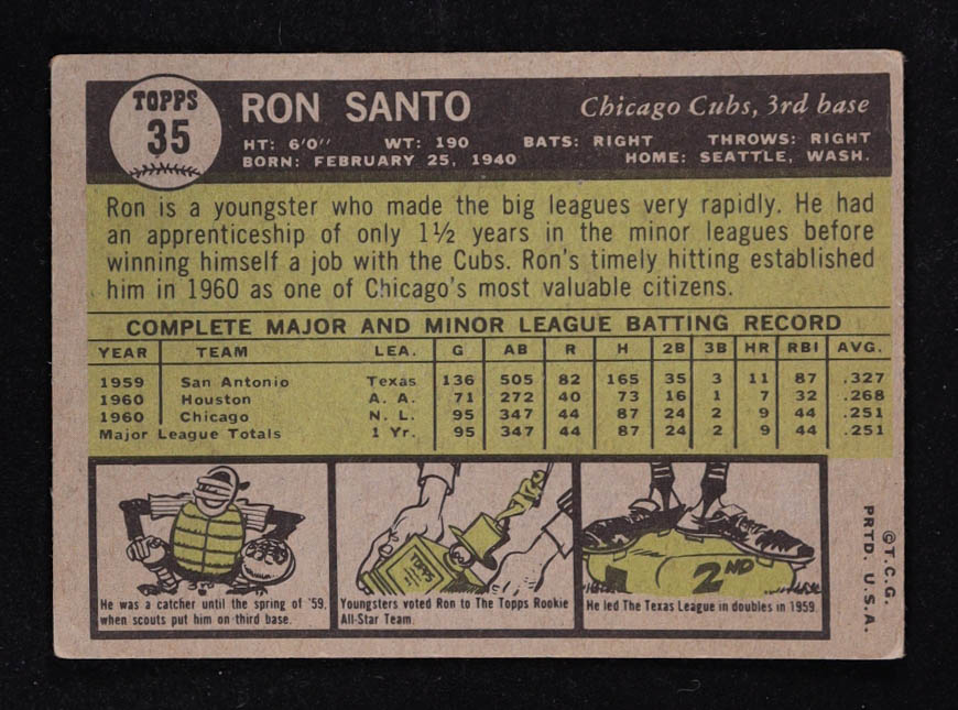 Ron Santo 1961 Topps #35 RC at PristineAuction.com Ron Santo 1961 Topps #35 RC at PristineAuction.com