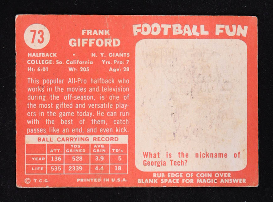 Frank Gifford 1958 Topps #73 at PristineAuction.com Frank Gifford 1958 Topps #73 at PristineAuction.com