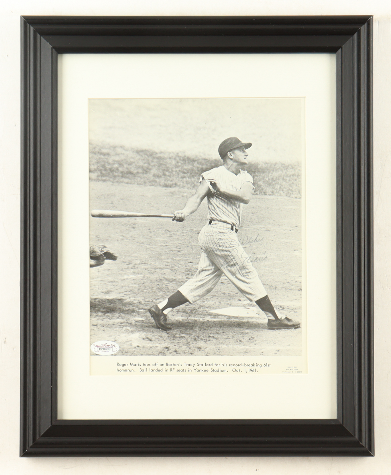 Roger Maris Signed Yankees Custom Framed Photo Inscribed "HOF Best Wishes" (JSA) at PristineAuction.com Roger Maris Signed Yankees Custom Framed Photo Inscribed "HOF Best Wishes" (JSA) at PristineAuction.com