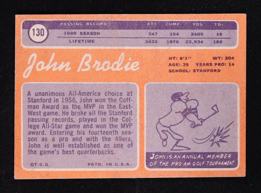 John Brodie 1970 Topps #130 at PristineAuction.com John Brodie 1970 Topps #130 at PristineAuction.com