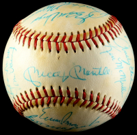 Hall of Famers & Old-Timers | OML Baseball Signed by (24) with Mickey Mantle, Ernie Banks, Brooks Robinson (Beckett) at PristineAuction.com