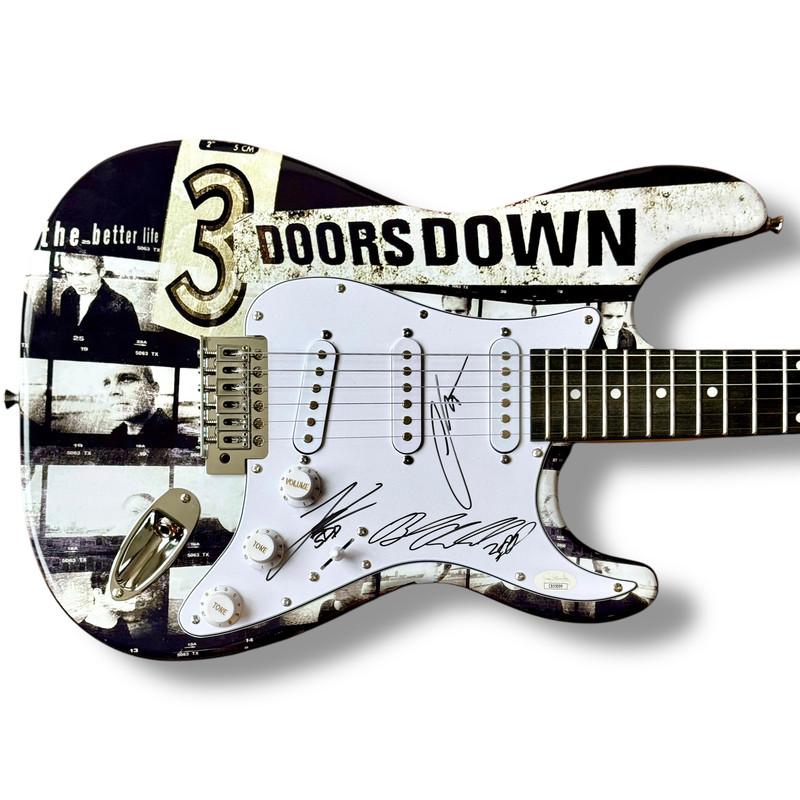 Brad Arnold, Chris Henderson & Justin Biltonen Signed "3 Doors Down" Custom Stratocaster Guitar Inscribed "3 Doors Down" (JSA) at PristineAuction.com Brad Arnold, Chris Henderson & Justin Biltonen Signed "3 Doors Down" Custom Stratocaster Guitar Inscribed "3 Doors Down" (JSA) at PristineAuction.com