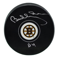 Bobby Orr Signed Bruins Logo Hockey Puck with Display Case (Fanatics) at PristineAuction.com