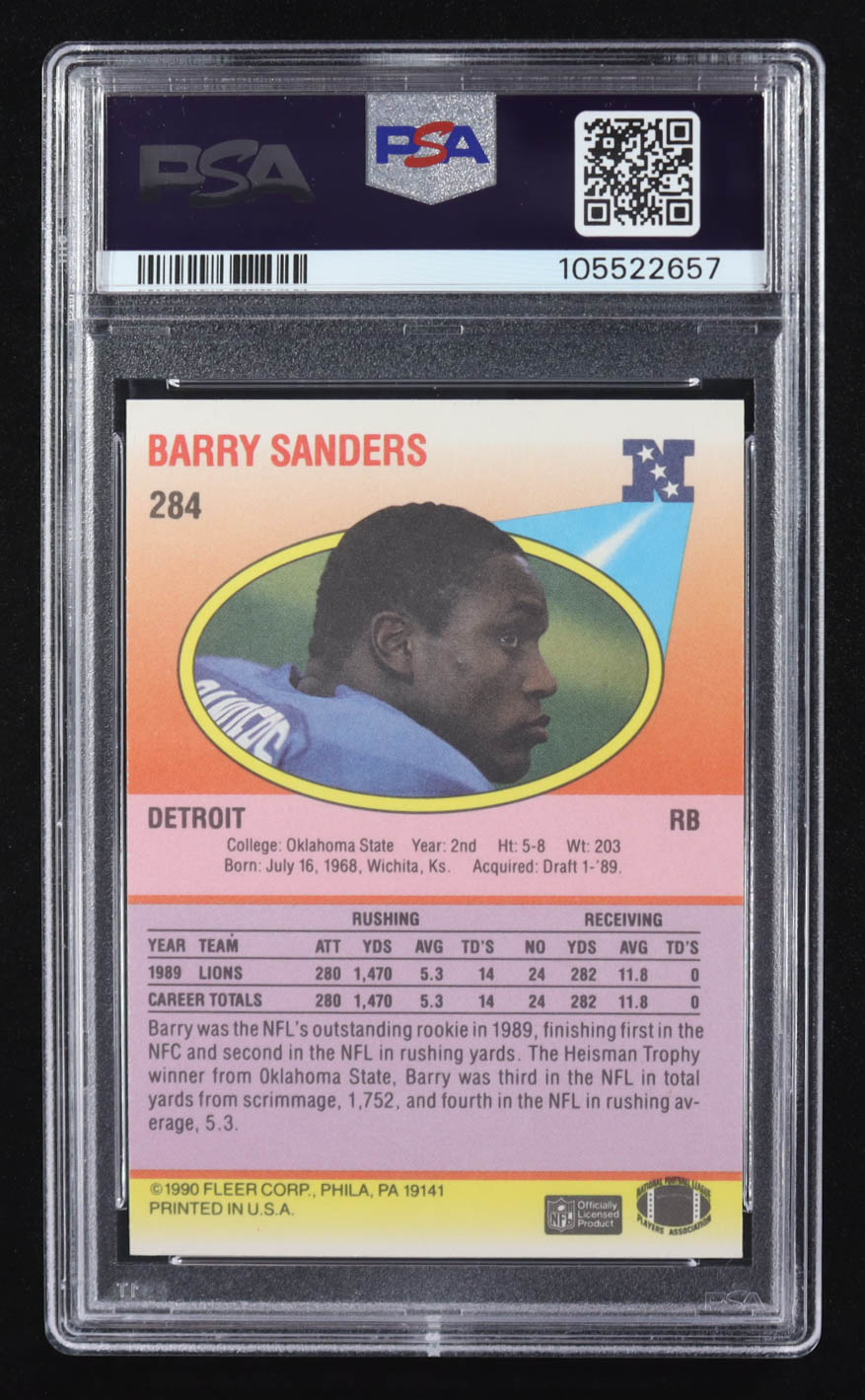 Barry Sanders 1990 Fleer #284 (PSA 9) at PristineAuction.com Barry Sanders 1990 Fleer #284 (PSA 9) at PristineAuction.com
