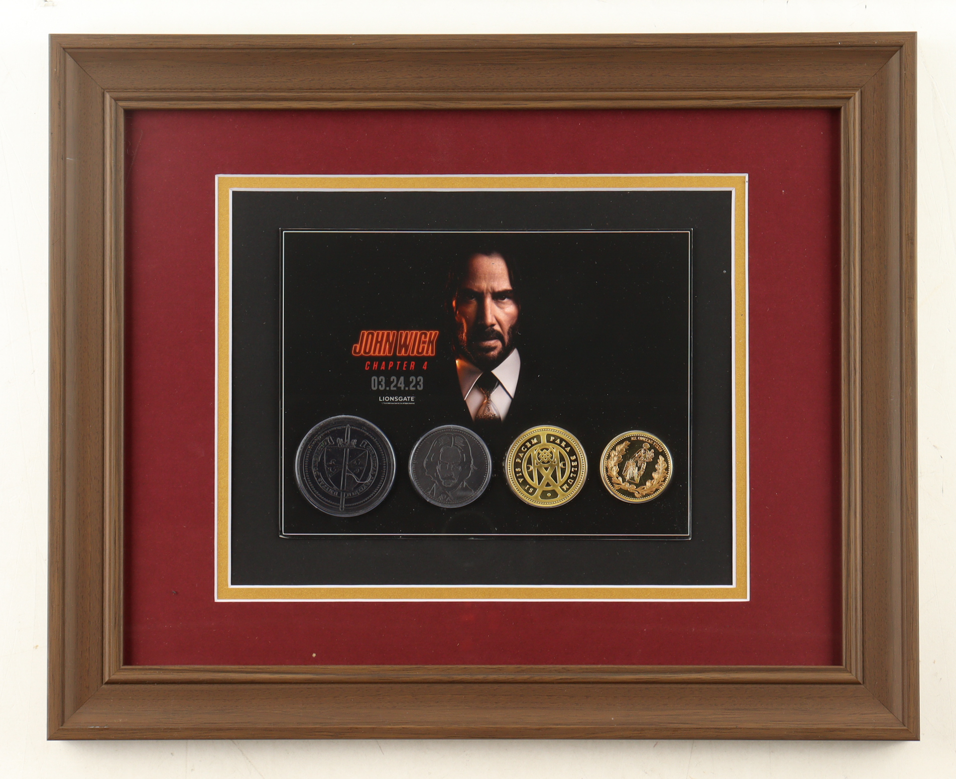 "John Wick: Chapter 4" Custom Framed Photo Display with (4) Continental Coin Set at PristineAuction.com "John Wick: Chapter 4" Custom Framed Photo Display with (4) Continental Coin Set at PristineAuction.com