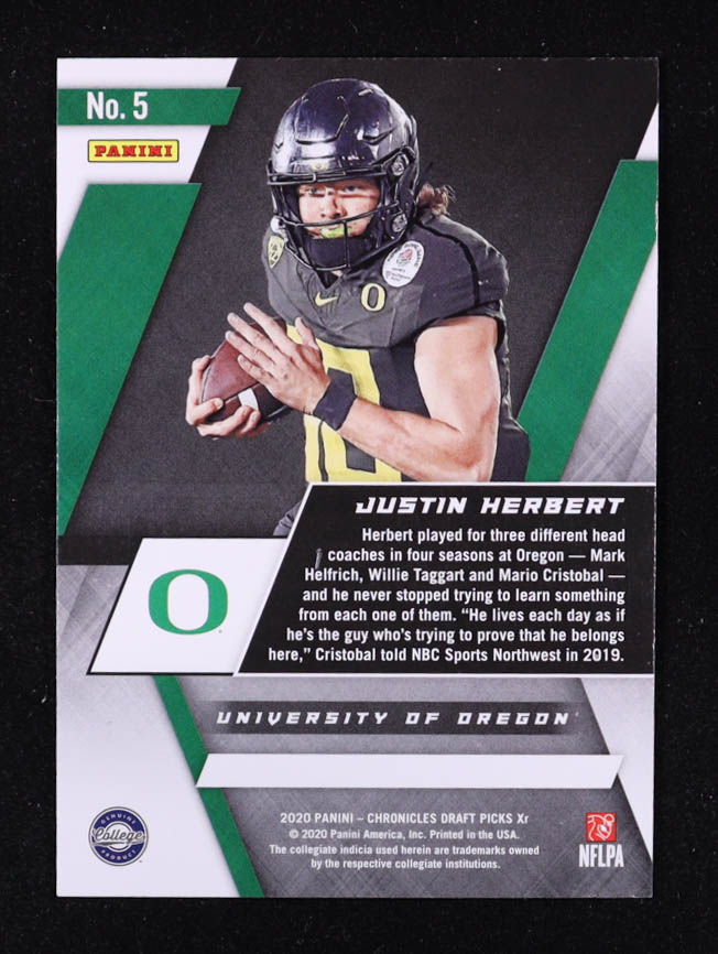 Justin Herbert 2020 Panini Chronicles Draft Picks XR #5 RC at PristineAuction.com Justin Herbert 2020 Panini Chronicles Draft Picks XR #5 RC at PristineAuction.com