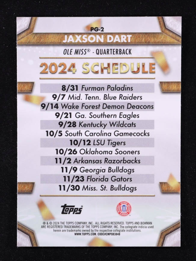 Jaxson Dart 2024 Bowman Chrome University Path to Glory #PG2 at PristineAuction.com Jaxson Dart 2024 Bowman Chrome University Path to Glory #PG2 at PristineAuction.com