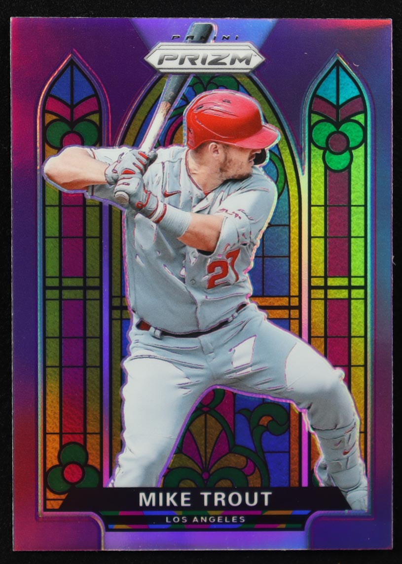 Mike Trout 2021 Panini Prizm Stained Glass Prizms Purple #1 at PristineAuction.com Mike Trout 2021 Panini Prizm Stained Glass Prizms Purple #1 at PristineAuction.com