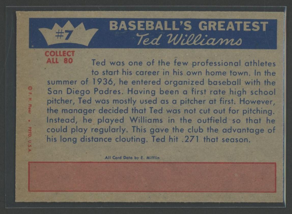 Ted Williams 1959 Fleer #7 From Mound to Plate at PristineAuction.com Ted Williams 1959 Fleer #7 From Mound to Plate at PristineAuction.com