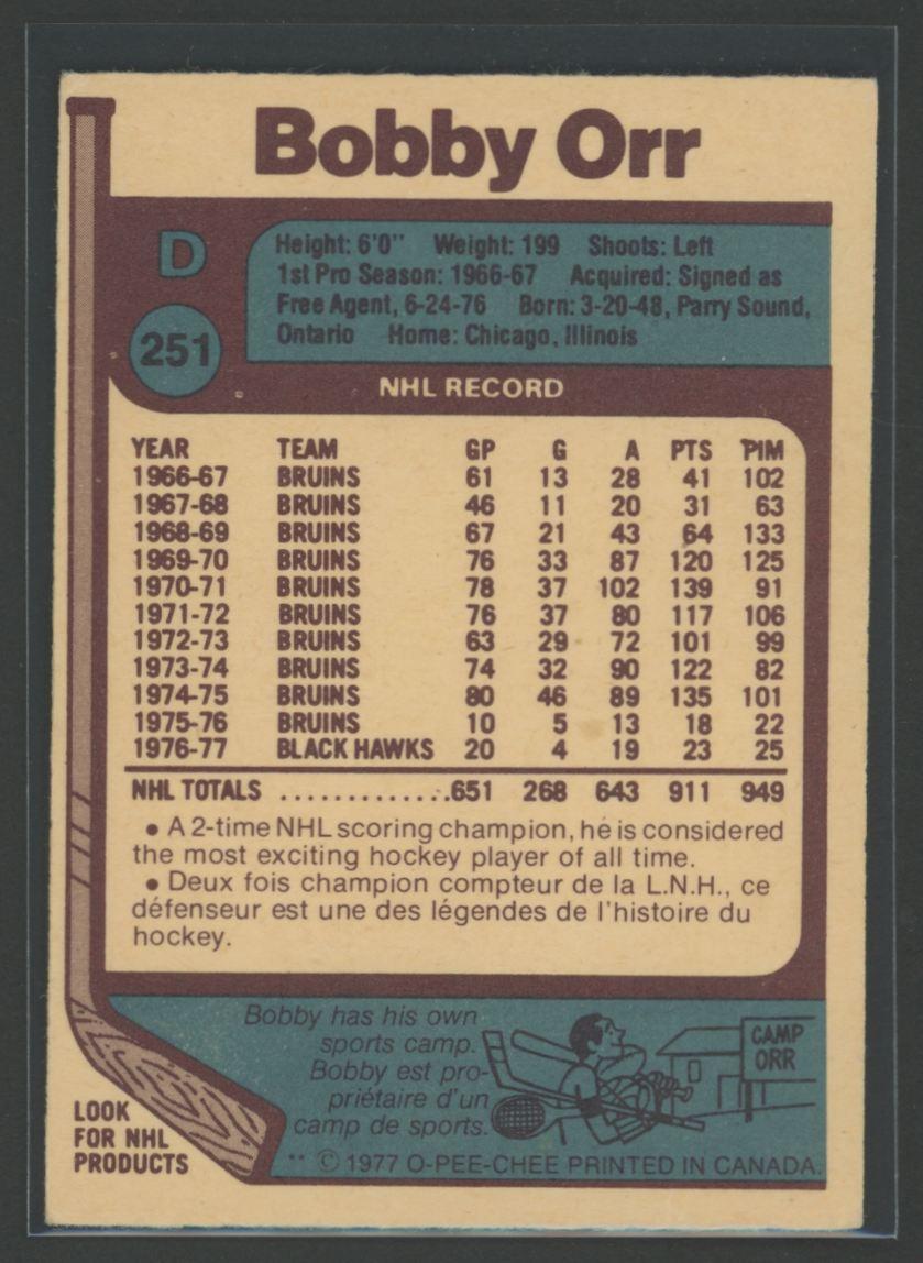 Bobby Orr 1977 O-Pee-Chee #251 at PristineAuction.com Bobby Orr 1977 O-Pee-Chee #251 at PristineAuction.com