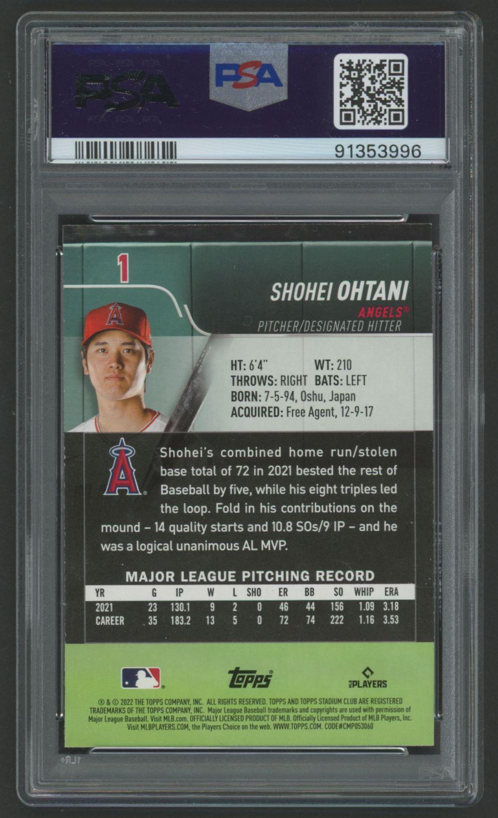 Shohei Ohtani 2022 Stadium Club Black Foil #1 (PSA 9) at PristineAuction.com Shohei Ohtani 2022 Stadium Club Black Foil #1 (PSA 9) at PristineAuction.com