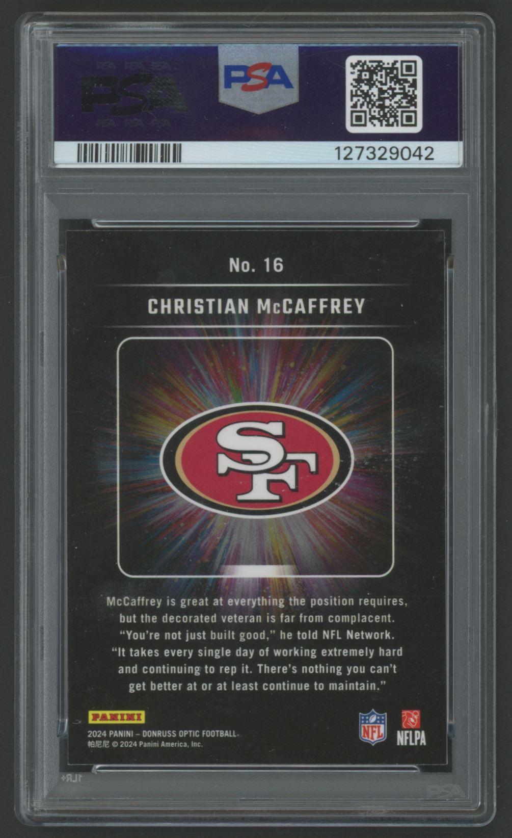 Christian McCaffrey 2024 Donruss Optic Light It Up #16 (PSA 10) at PristineAuction.com Christian McCaffrey 2024 Donruss Optic Light It Up #16 (PSA 10) at PristineAuction.com