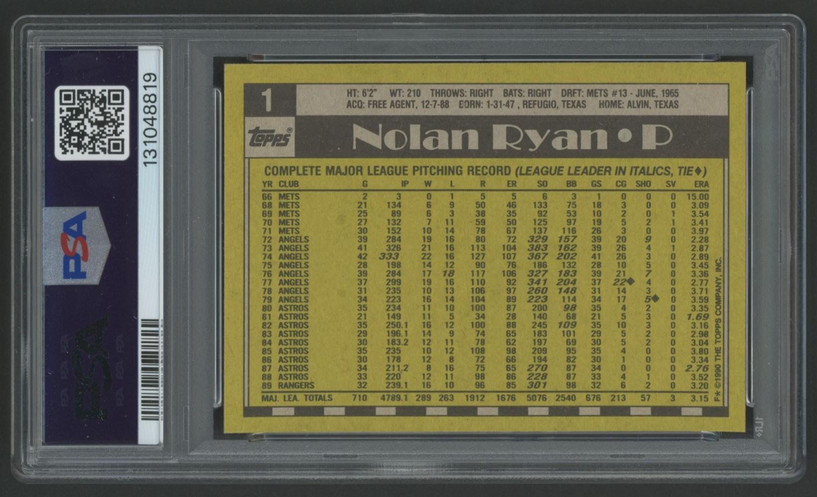 Nolan Ryan 1990 Topps #1 (PSA 10) at PristineAuction.com Nolan Ryan 1990 Topps #1 (PSA 10) at PristineAuction.com