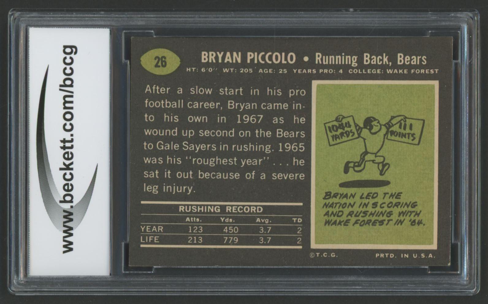 Brian Piccolo 1969 Topps #26 RC (BCCG 8) at PristineAuction.com Brian Piccolo 1969 Topps #26 RC (BCCG 8) at PristineAuction.com