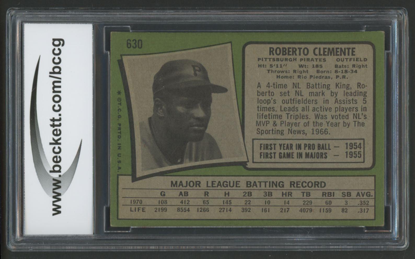 Roberto Clemente 1971 Topps #630 (BCCG 8) at PristineAuction.com Roberto Clemente 1971 Topps #630 (BCCG 8) at PristineAuction.com