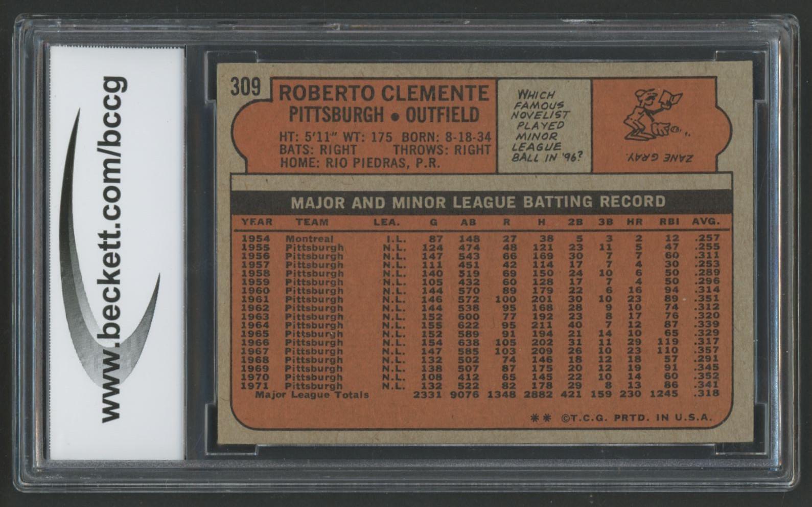 Roberto Clemente 1972 Topps #309 (BCCG 9) at PristineAuction.com Roberto Clemente 1972 Topps #309 (BCCG 9) at PristineAuction.com