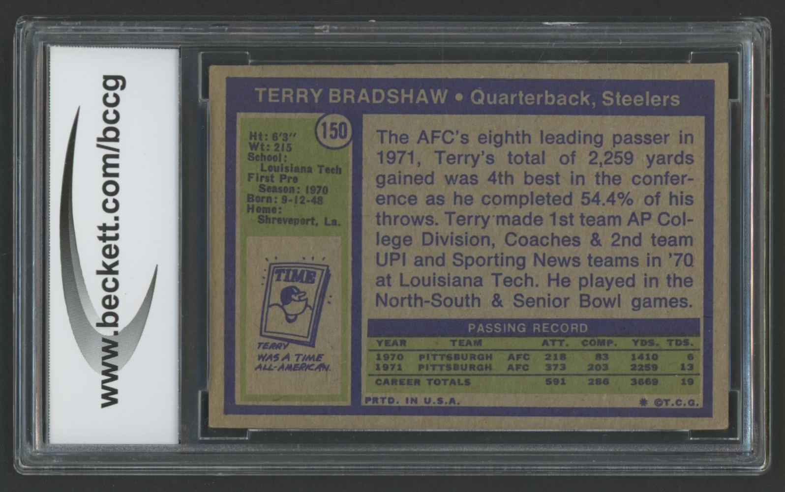 Terry Bradshaw 1972 Topps #150 (BCCG 8) at PristineAuction.com Terry Bradshaw 1972 Topps #150 (BCCG 8) at PristineAuction.com