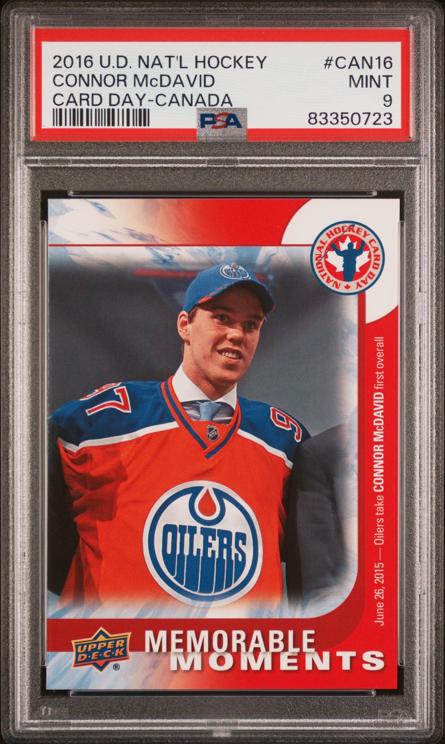 Connor McDavid 2016-17 Upper Deck National Hockey Card Day Canada #CAN16 RC (PSA 9) at PristineAuction.com Connor McDavid 2016-17 Upper Deck National Hockey Card Day Canada #CAN16 RC (PSA 9) at PristineAuction.com