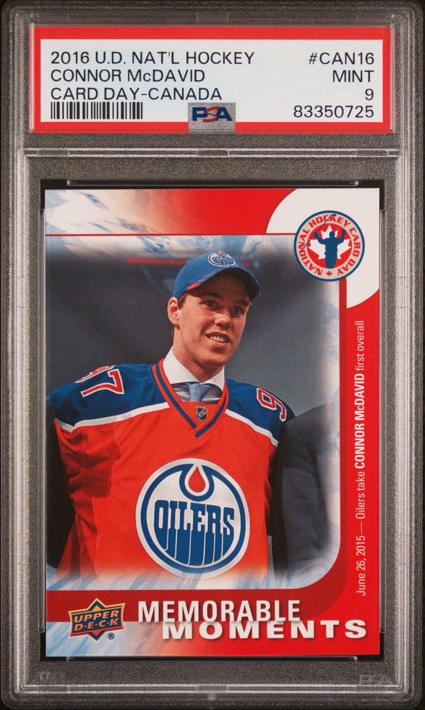Connor McDavid 2016-17 Upper Deck National Hockey Card Day Canada #CAN16 RC (PSA 9) at PristineAuction.com Connor McDavid 2016-17 Upper Deck National Hockey Card Day Canada #CAN16 RC (PSA 9) at PristineAuction.com