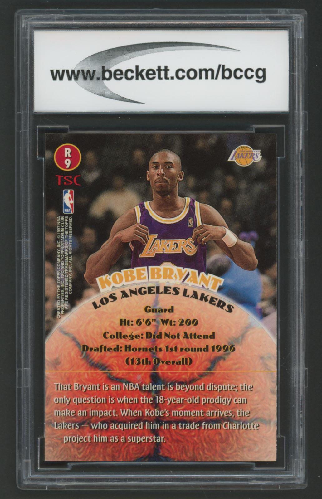 Kobe Bryant 1996-97 Stadium Club Rookies 2 #R9 RC (BCCG 10) at PristineAuction.com Kobe Bryant 1996-97 Stadium Club Rookies 2 #R9 RC (BCCG 10) at PristineAuction.com